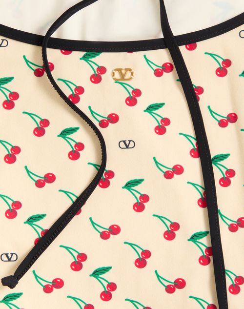 Valentino - Cherryfic Lycra One-piece Swimsuit - Birch/cherry Red - Woman - Beachwear