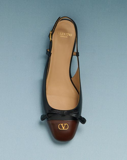 Valentino Garavani - Valet Du Roi Kid Slingback Ballerina 25mmm - Black/coffe - Woman - Ballerinas