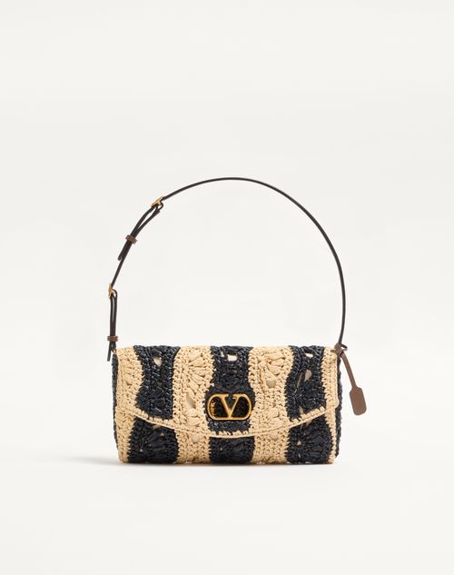 Valentino Garavani  Garavani Devain Small Shoulder Bag In Raffia With Wave Pattern Woman Na In Black