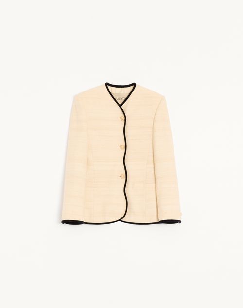 Valentino - Jacket In Silk Linen Canvas - Latte/black - Woman - Jackets And Blazers
