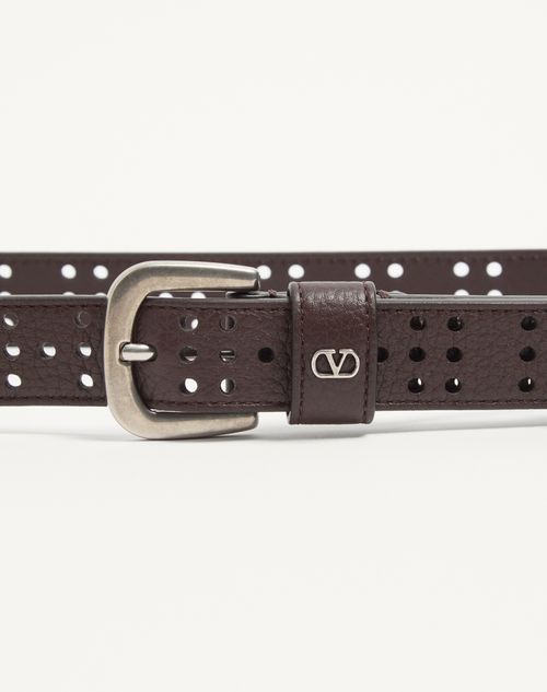 Valentino Garavani - Mini Vlogo Signature Belt In Perforated Leather - Brown - Man - Belts