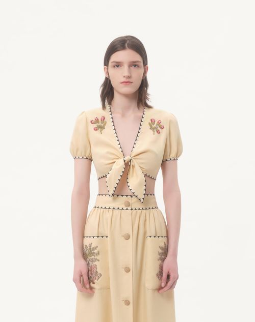 Valentino - Embroidered Top - Birch/multicolour - Woman - Shirts And Tops