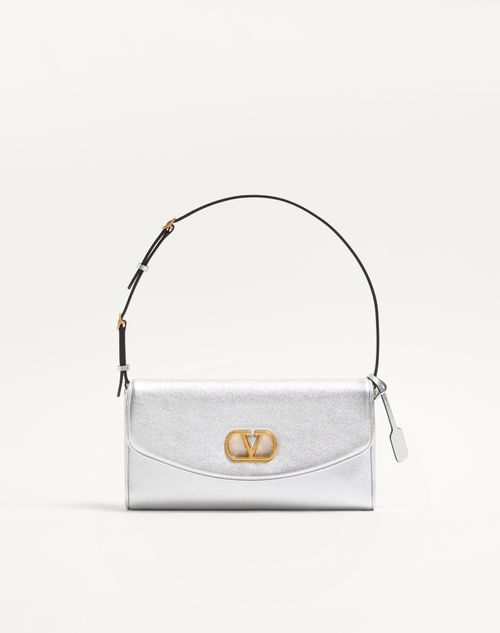 Valentino Garavani  Garavani Devain Small Shoulder Bag In Laminated Nappa Leather Woman Sil In Silver