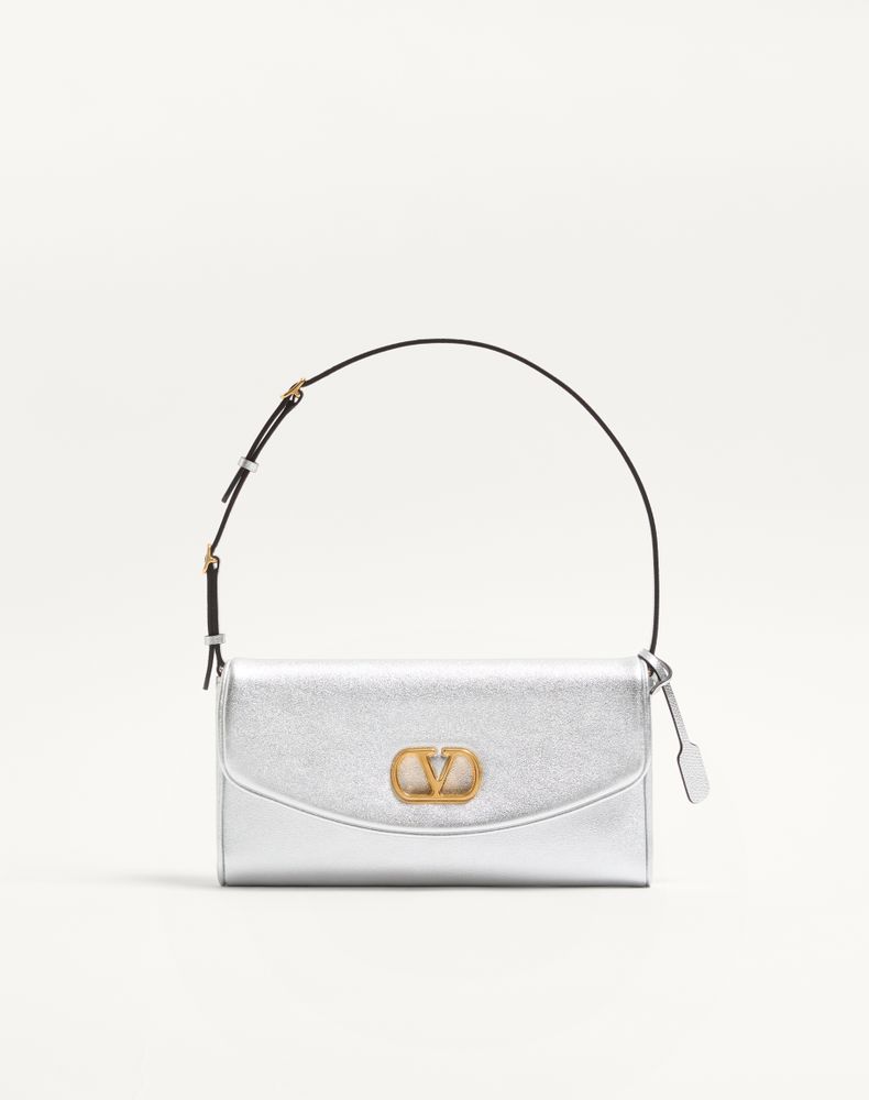 Valentino Garavani Women's Silver Devain Small Shoulder Bag In Laminated Nappa Leather Woman Uni