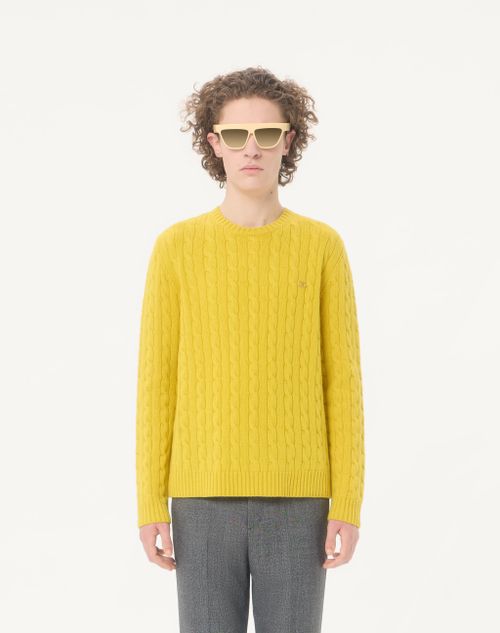Valentino - Maglia Valentino In Cashmere A Trecce Con Vlogo - Giallo - Uomo - Maglieria