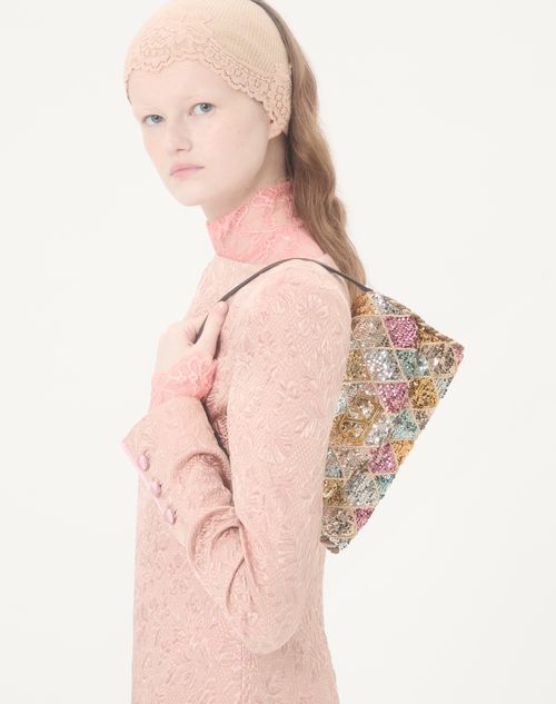 Valentino Garavani - Valentino Garavani Devain Small Shoulder Bag With Rhombelle Embroidery. - Multicolor - Woman - Clutches