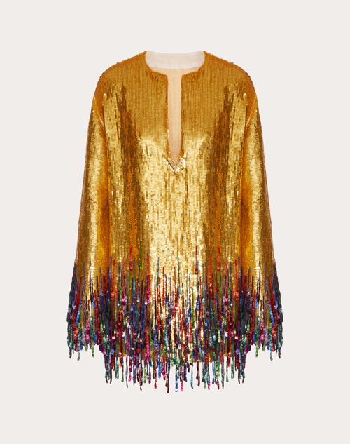 Valentino Embroidered Organza Minidress In Gold