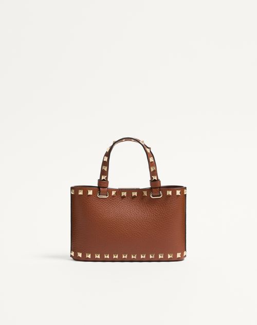 Valentino Garavani - Rockstud Mini Shopping Bag In Grainy Calfskin - Saddle Brown - Woman - Clutches