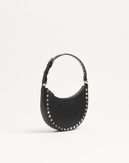 Valentino Garavani - Mini Rockstud Hobo Bag In Grainy Calfskin - Black - Woman - Shoulder Bags