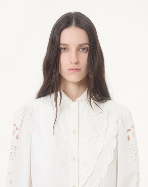 Valentino - Camicia In Popeline Ricamata - Bianco - Donna - Camicie E Top