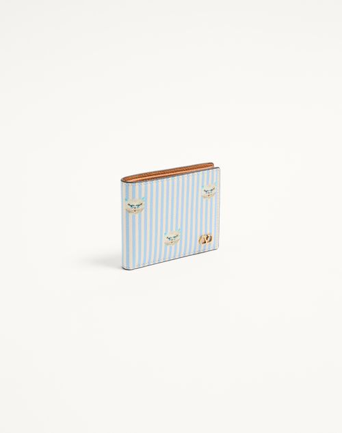 Valentino Garavani - Valentino Garavani Vlogo Signature Wallet In Grainy Calfskin With Le Chat De La Maison Print - Azure/ivory - Man - Wallets And Small Leather Goods