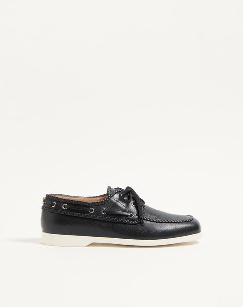 Valentino Leather Palm Avenue Boat Shoes In Black
