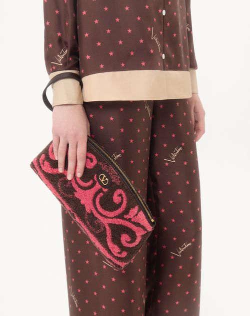 Valentino Garavani - Valentino Garavani Terry Cloth Clutch - Coral/chocolate - Woman - Clutches