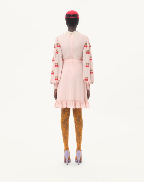 Valentino - Embroidered Georgette Dress - Poudre/cherry Red - Woman - Dresses