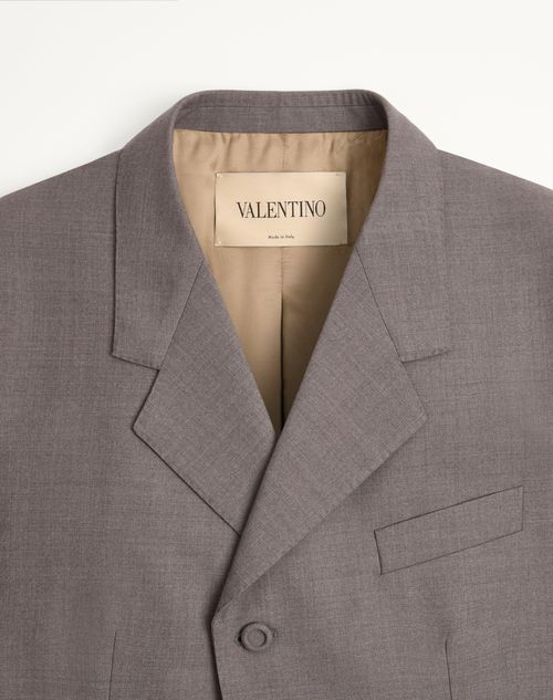 Valentino - Valentino Single-breasted Jacket In Diagonal Melange Wool With Knot Detail - Dark Grey - Man - Coats And Blazers