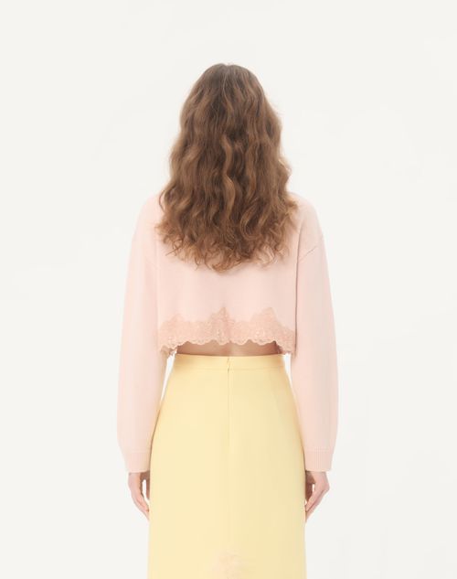 Valentino - Wool Cardigan With Lace - Pink - Woman - Knitwear