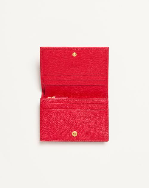 Valentino Garavani - Vlogo Signature Grainy Calfskin Wallet - Rouge Pur - Woman - Wallets And Small Leather Goods