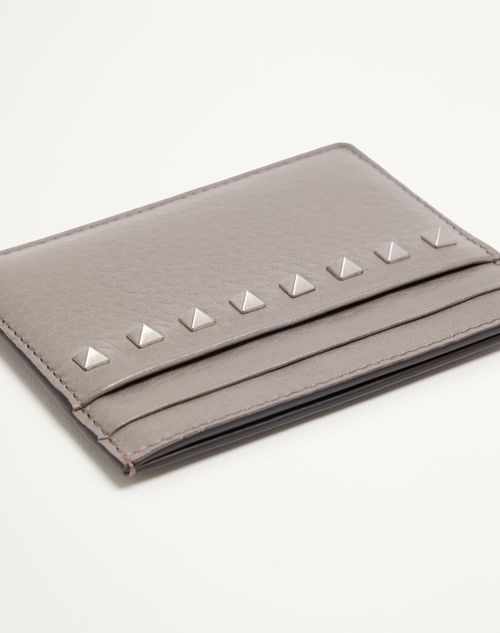 Valentino Garavani - Portacarte Valentino Garavani Rockstud In Vitello Granato - Grigio - Uomo - Portafogli E Piccola Pelletteria