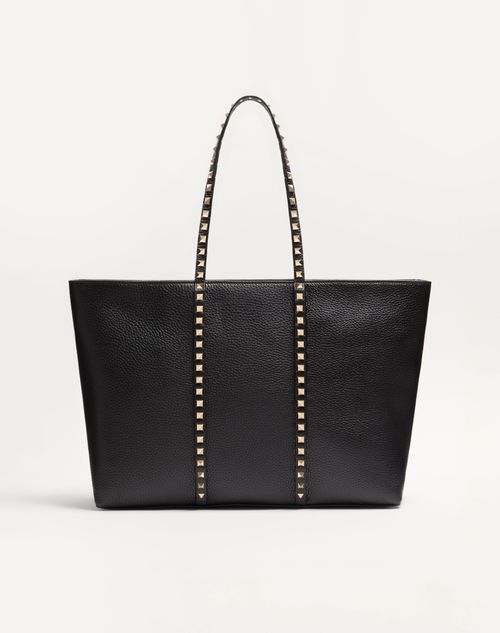 Valentino Garavani - Valentino Garavani Rockstud Shopping Bag In Grainy Calfskin - Black - Woman - Totes