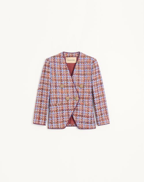 Valentino - Valentino Double-breasted Jacket In Multicolour Frayed Tweed - Multicolour - Woman - Jackets And Blazers