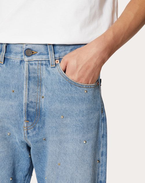Valentino - Denim Pants With All-over Rockstud Spike Studs - Blue - Man - Denim
