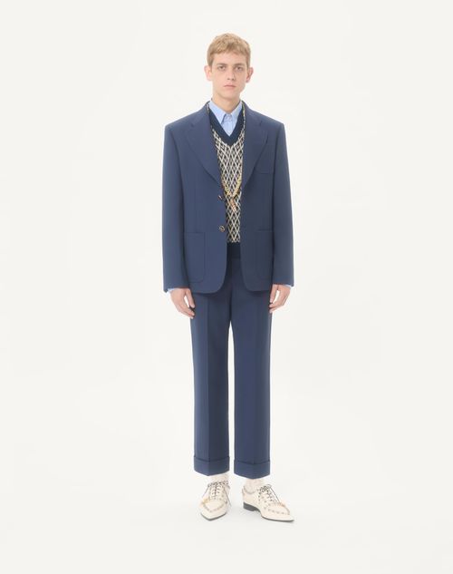 Valentino - Wool Vest With Toute La V Jacquard Pattern - Navy/cream - Man - Knitwear