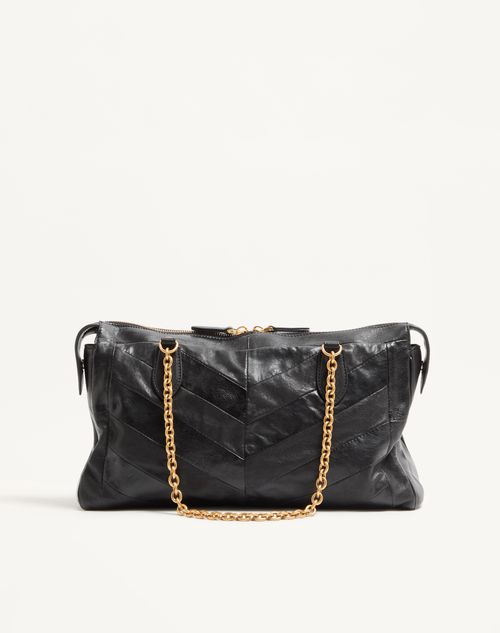 Valentino Garavani - Valentino Garavani Panthea Shoulder Bag In Nappa Leather With Chevron Pattern - Black - Woman - Totes