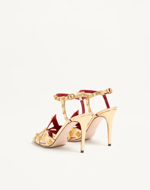 Valentino Garavani - Studdy Sandal In Laminated Nappa Leather 100mm - Antique Brass - Woman - Sandals