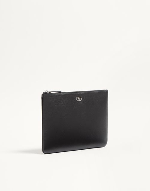 Valentino Garavani - Vlogo Signature Grainy Calfskin Pouch - Black - Man - Clutches And Pouches