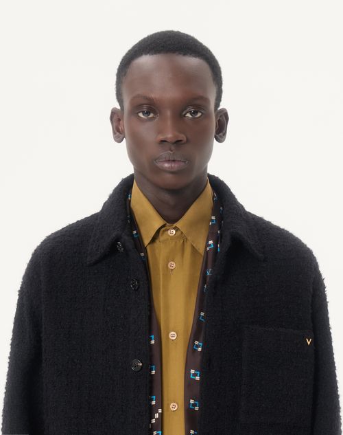 Valentino - Sobrecamisa Valentino De Cotton Tweed Con Vgold - Negro - Hombre - Chaquetas Y Plumíferos
