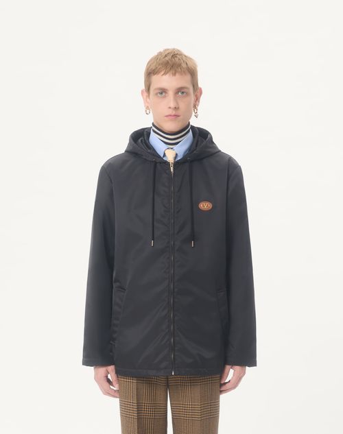 Valentino - Nylon Hooded Windbreaker With Vlogo Patch - Black - Man - Outerwear