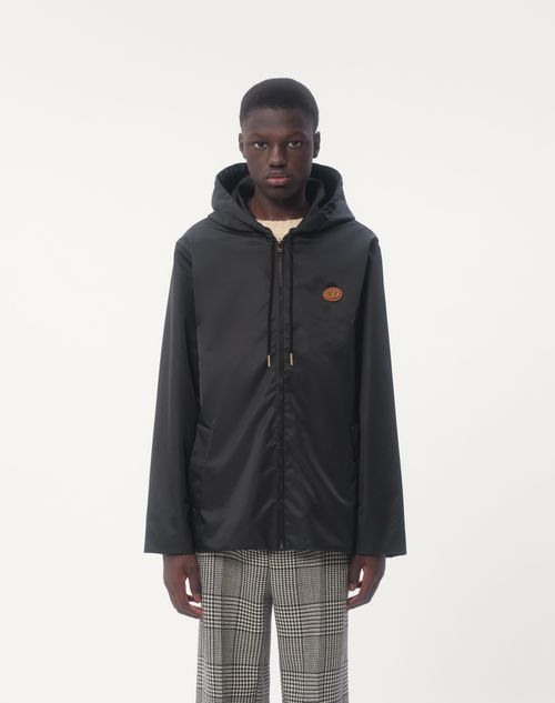 Valentino - Nylon Hooded Windbreaker With Vlogo Patch - Black - Man - Outerwear