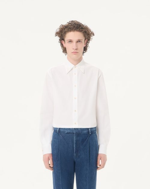 Valentino - Valentino Cotton Poplin Shirt With Embroidery On The Collar - White - Man - Shirts