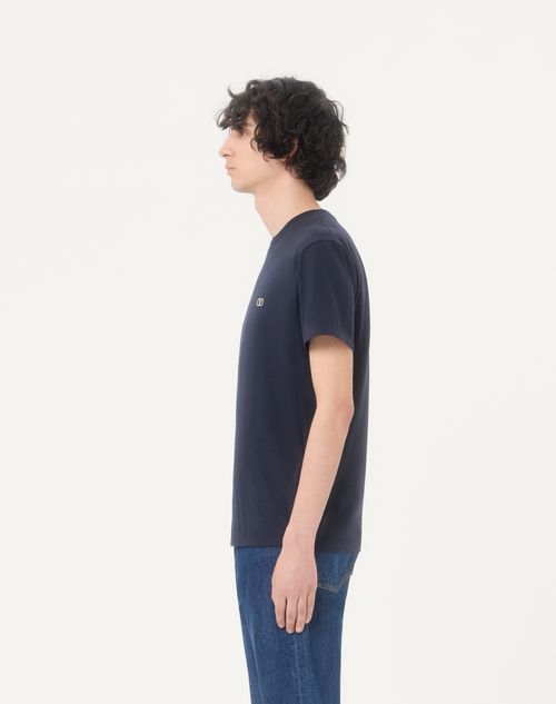 Valentino - Valentino Cotton T-shirt With Vlogo Embroidery - Navy - Man - T-shirts And Sweatshirts