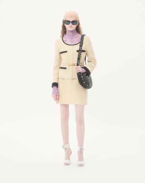 Valentino - Plain Wool Tweed Skirt - Almond/black - Woman - Skirts