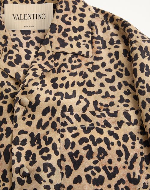 Valentino - Valentino Habotai Silk Bowling Shirt With Fauve Eclat Animalier Print - Animal Print - Man - Shirts