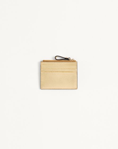 Valentino Garavani - Rockstud Laminated Grainy Calfskin Card Holder With Zipper - Antique Brass - Woman - Wallets And Small Leather Goods