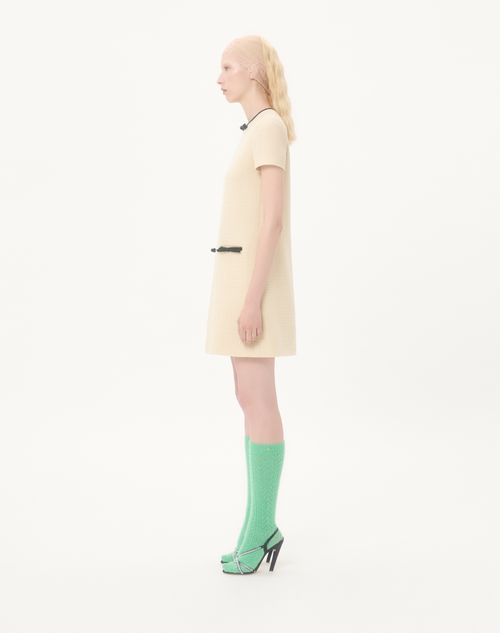 Valentino - Short Dress In Plain Wool Tweed - Almond/black - Woman - Dresses