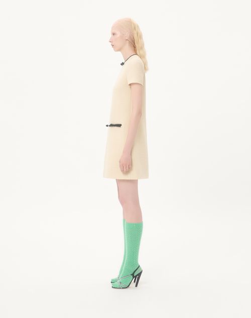 Valentino - Short Dress In Plain Wool Tweed - Almond/black - Woman - Dresses