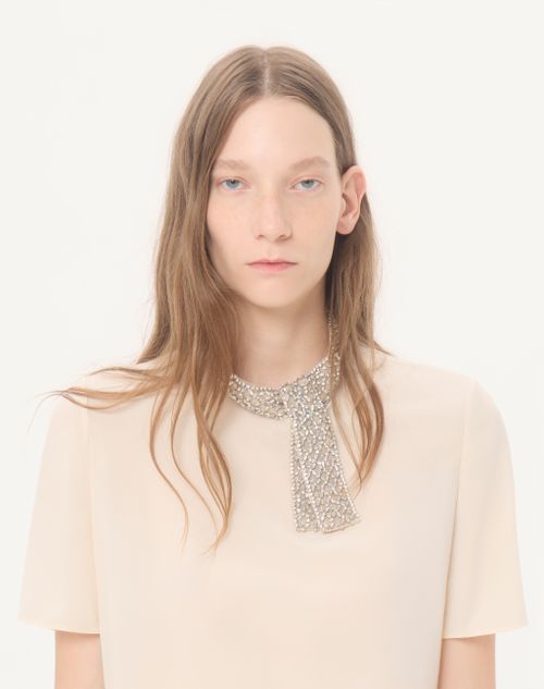 Valentino - Embroidered Crepe De Chine Top - Coral/silver - Woman - Shirts And Tops