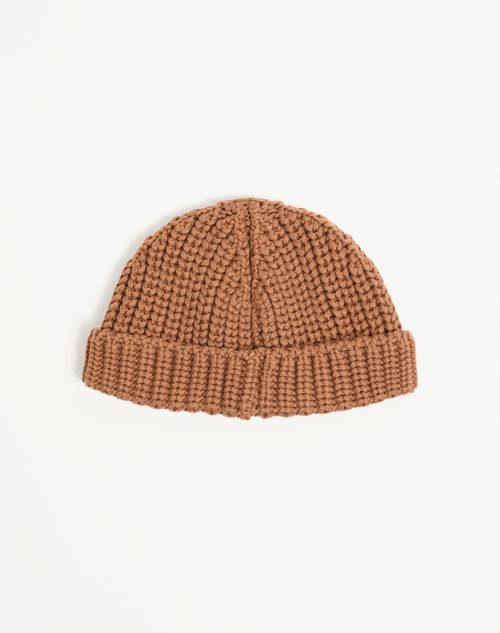 Valentino Garavani - Vlogo Signature Knitted Cotton Beanie - Camel - Man - Hats And Gloves