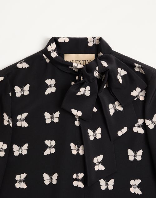 Valentino - Camicia Valentino In Crepe De Chine Stampa Butterflow - Nero/vaniglia - Donna - Camicie E Top