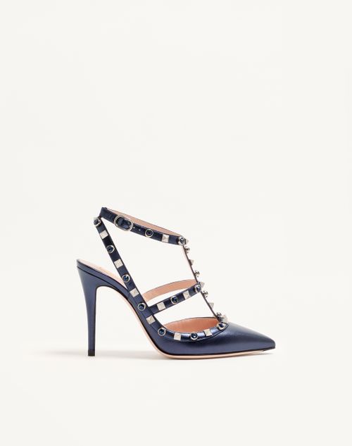 Valentino Garavani Rockstud Pumps In Laminated Nappa With Cabochon 100mm Woman Navy 39