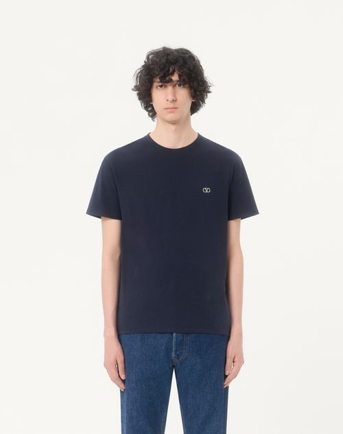Valentino - Valentino Cotton T-shirt With Vlogo Embroidery - Navy - Man - T-shirts And Sweatshirts