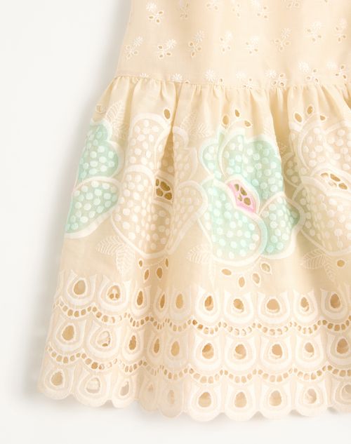 Valentino - Sangallo Midi Dress With Fleur A Jours Fiori - Azure/yellow - Woman - Dresses