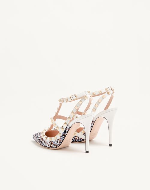 Valentino Garavani - Décolleté Rockstud In Tessuto Intrecciato 100mm - Bianco/multicolor - Donna - Décolleté