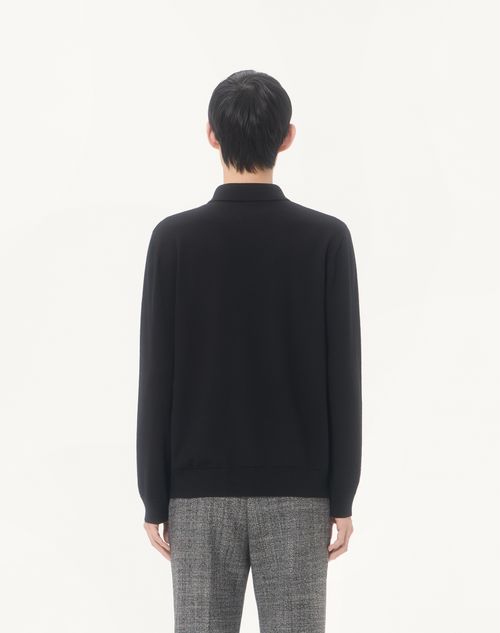 Valentino - Valentino Wool Polo Shirt With Inlaid V - Black/butter - Man - Knitwear