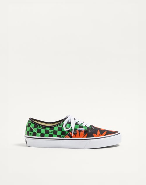 Valentino Garavani And Vans Low-top Fabric Trainer With Vlogo Checkerboard Print And Tropical Leaves In Multi
