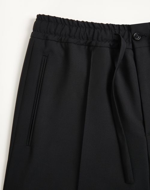 Valentino - Valentino Wool Trousers With Vlogo Embroidery - Black - Man - Trousers And Shorts