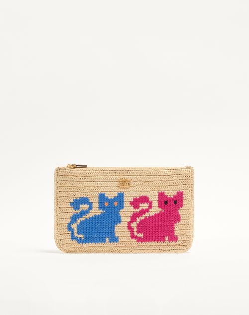 Valentino Garavani - Raffiachat Raffia Clutch Mit Stickerei - Natur - Frau - Pochetten